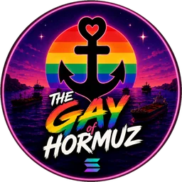 The Gay of Hormuz emblem: an anchor with a heart in front of a rainbow sun